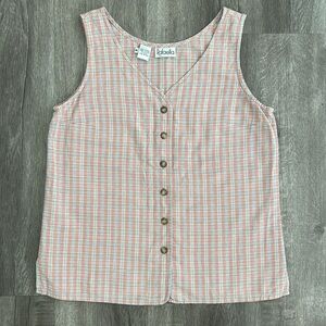 Pink Plaid Button Front Tank Top